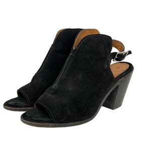 Frye Courtney Suede Leather Slingback Heeled Mule SZ 9 Shootie Black Open Toed
